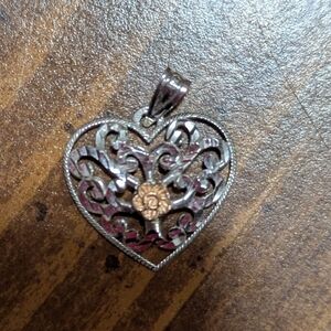 14k white and rose gold rose heart pendant